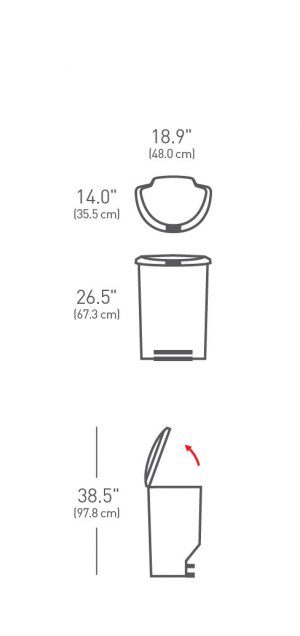 לויזון מרקט,פח פלסטיק דוושה חצי עגול 50 ליטר אפור סימפלהיומן Simplehuman,