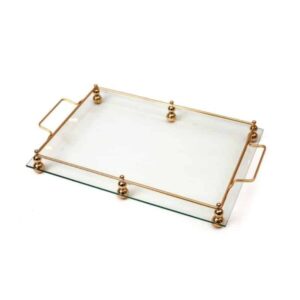 לויזון מרקט,מגש זכוכית  46X32 ס"מ כדורים מוזהב  עם ידיות,37