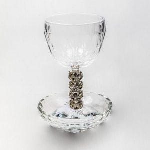 לויזון מרקט,כוס קידוש+תחתית קריסטל/אבנים כסף,64