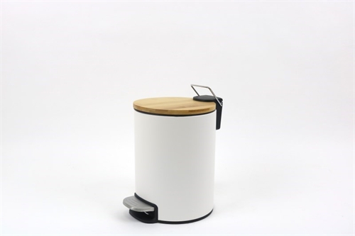 לויזון מרקט,פח דוושה עגול 3 ליטר לבן מט מכסה במבוק DUNE, לויזון מרקט,פח דוושה עגול 3 ליטר לבן מט מכסה במבוק DUNE,