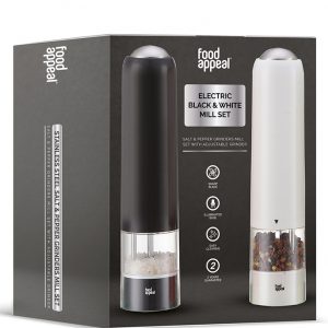לויזון מרקט,זוג מטחנות מלח פלפל אלקטרוניות שחור/לבן  Food Appeal,91