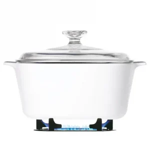 לויזון מרקט,סיר זכוכית מרובע 5 ליטר + מכסה CorningWare Winter Frost White,111