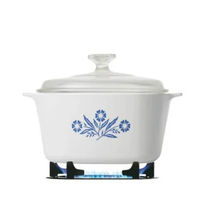 לויזון מרקט,סיר זכוכית מרובע 3 ליטר + מכסה CorningWare Blue Cornflower,