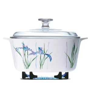 לויזון מרקט,סיר זכוכית מרובע 5 ליטר + מכסה CorningWare Iris,111