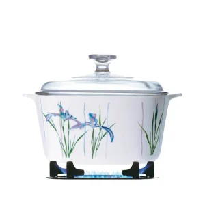 לויזון מרקט,סיר זכוכית מרובע 3 ליטר + מכסה CorningWare Iris,