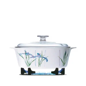 לויזון מרקט,סיר זכוכית מרובע 2 ליטר + מכסה CorningWare Iris,