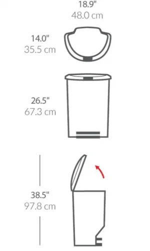 לויזון מרקט,פח פלסטיק דוושה חצי עגול 50 ליטר לבן סימפלהיומן Simplehuman,