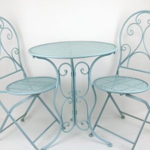 לויזון מרקט,סט ישיבה מעוצב מתכת שולחן + 2 כסאות בצבע טורקיז,