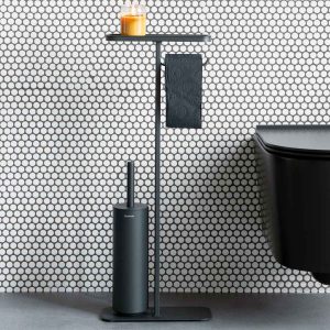 לויזון מרקט,מעמד לנייר טואלט, מברשת אסלה סיליקון ומדף - באטלר שחור מינרלי Brabantia,105
