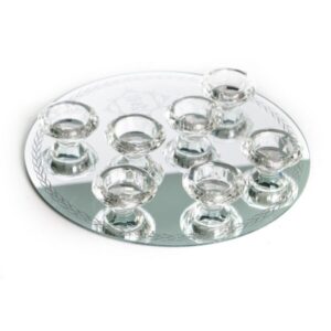 לויזון מרקט,7 פמוטי קריסטל על מגש מראה עגול קוטר 30 ס”מ,97