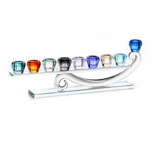 לויזון מרקט,חנוכיה קריסטל אלדין כוסות צבעוני גובה 12 ס"מ רוחב 39 ס"מ,66