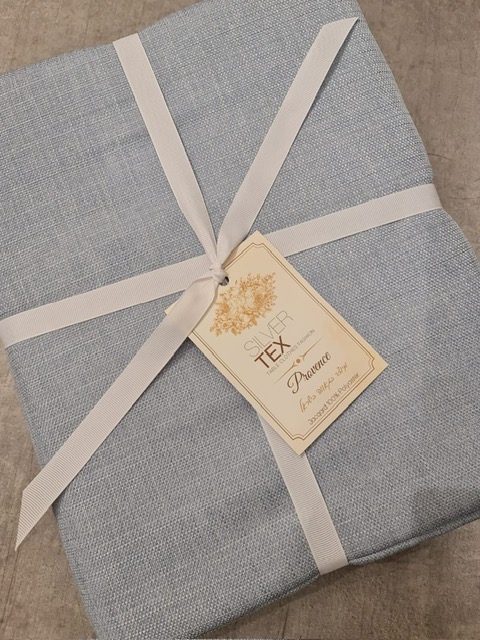 לויזון מרקט,מפת שולחן דגם פרובנס פוליאסטר במראה דמוי פשתן תכלת SILVERTEX, לויזון מרקט,מפת שולחן דגם פרובנס פוליאסטר במראה דמוי פשתן תכלת SILVERTEX,