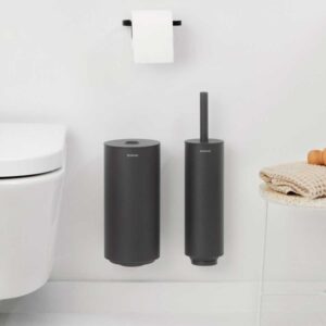 לויזון מרקט,סט טואלט לשירותים MindSet ברבנטיה, שחור מינרלי: מברשת אסלה סיליקון, דיספנסר ומתקן קיר לנייר טואלט Brabantia,105