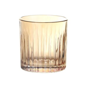 לויזון מרקט,סט 6 כוסות שתייה קרה זכוכית אמבר פסים 300 מ”ל פס זהב,97