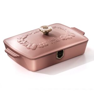 לויזון מרקט,תבנית רוסטר עם מכסה יציקת ברזל 33.5X23.5X6.8 ס"מ, 3.9 ליטר HERITAGE ורוד עתיק מבית Food appeal,111