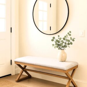 לויזון מרקט,ספסל עץ מלא טבעי ריפוד פשתן,41