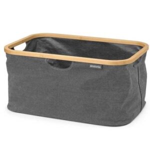 לויזון מרקט,סל כביסה מתקפל 40 ליטר, בד אפור כהה Pepper Black מסגרת במבוק Brabantia,
