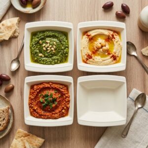לויזון מרקט,מארז 4 קעריות מרובעות פורצלן לבן,30